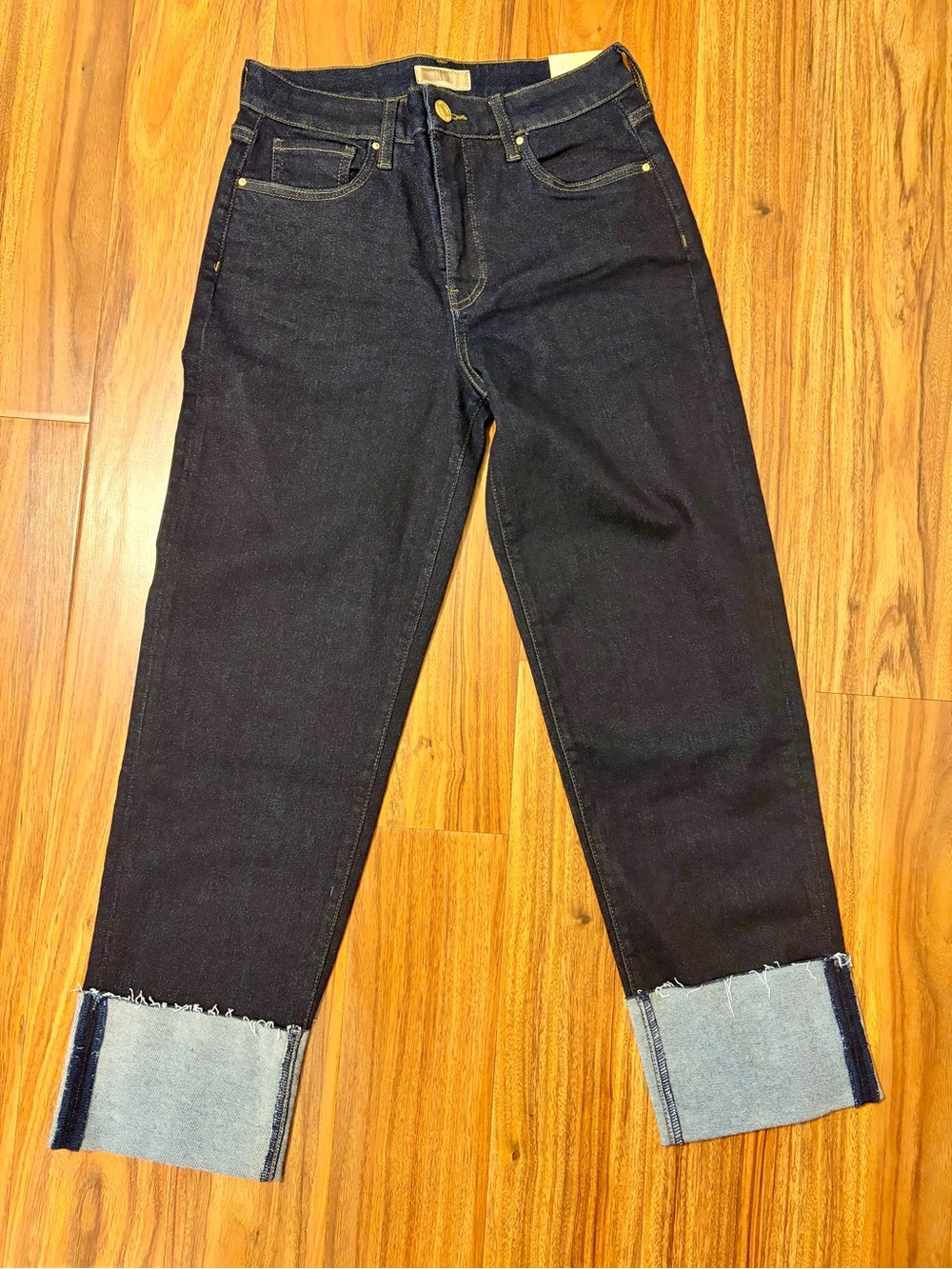 Kut from the Kloth Dark Indigo Straight Leg Jeans with Cuffed Hem